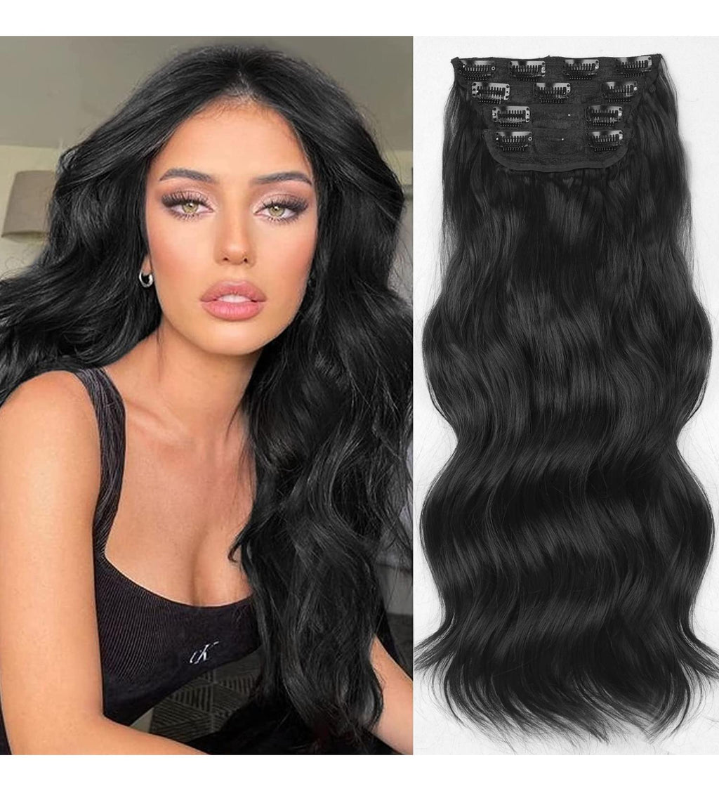 24-Inch Straight Black Clip-in Hair Extension - 5-Clip Synthetic Hairpiece for Instant Length and Volume