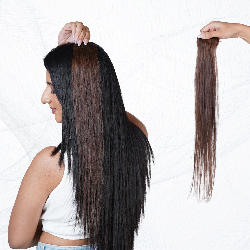 24-Inch Straight Black Clip-in Hair Extension - 5-Clip Synthetic Hairpiece for Instant Length and Volume