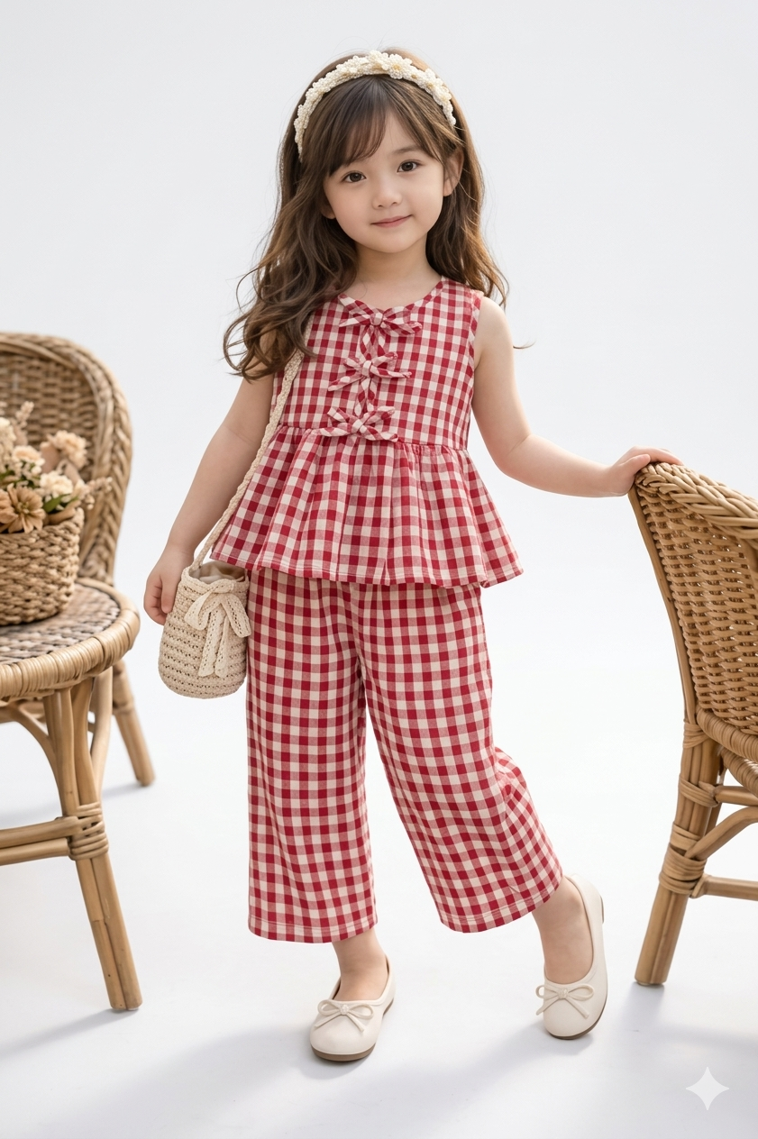 Add a Touch of Magic with Our Red & White Gingham Peplum Set